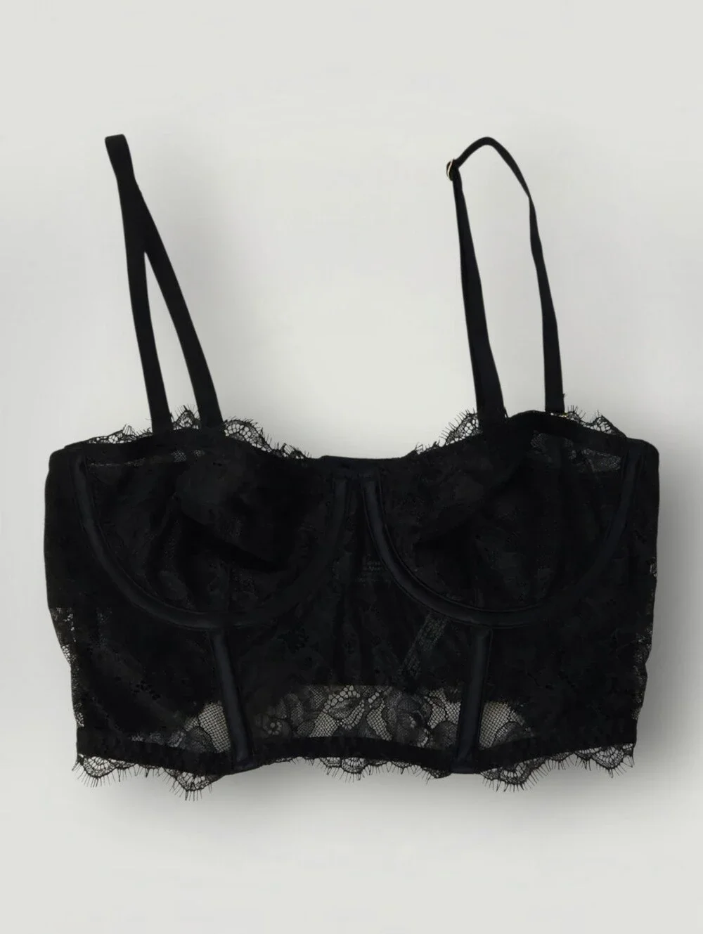 Victoria's Secret VS Archives Rose Lace Bustier Bra Top Black 32C Corsetcore